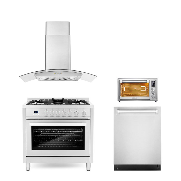 Cosmo Ensemble de 4 appareils de cuisine avec hotte au gaz 36 po, hotte murale intégrée de 36 po